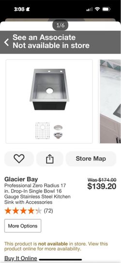 17x22x10 STAINLESS DUAL MOUNT-BAR SINK ONLY NEW