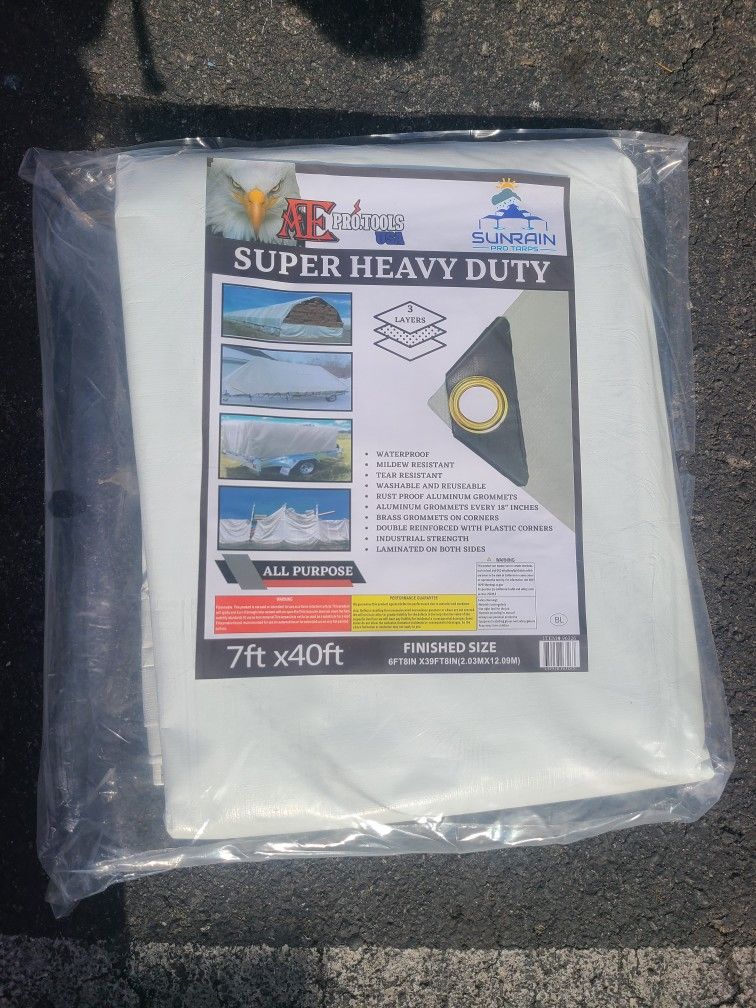 7ft × 40ft Super Heavy Duty White Tarp 