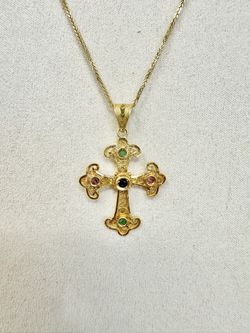 14k Chain W/ 18k Cross Necklace 