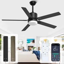 Alescu 42in LED Ceiling Fan Black With Remote 6speed Reverse Timer Dimmable Brand New 