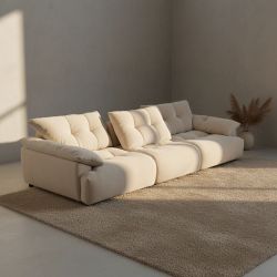 126" Beige Chenille Deep Seated Plush Sectional Sofa [NEW]  **Retails for $2860 **NO Assembly Required