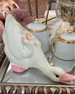Ceramic Swan Figurine with Floral Detail