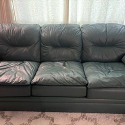 Perfect Condition Green / Teal Faux Leather Couch 