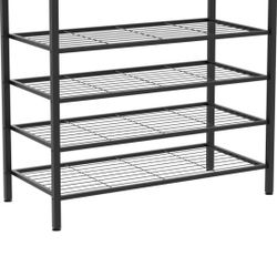 4 Tier Shoe Rack Shelf Grey Wood And Black Metal Frame