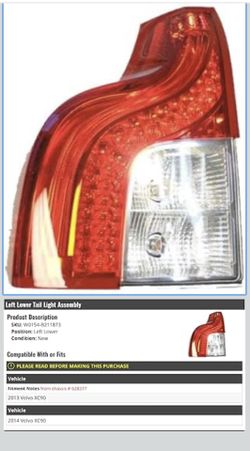Brand NEW Left Driver Side Lower Tail Light Assembly - Compatible with 2013-2014 Volvo XC90