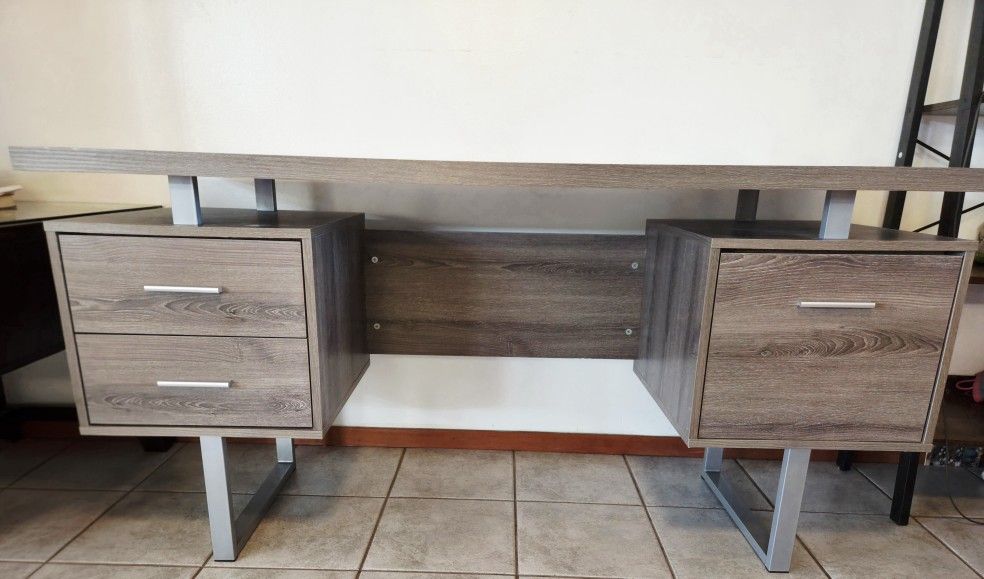 Modern Grey Desk with Drawers Home Office