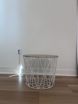 White Metal Wire Basket Side Table