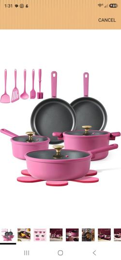 CAROTE Non Stick Pots and Pans Set, Cookware Sets Nonstick, Kitchen Cooking Set with Stay- Cool Handles, with Silicone Tools and Pot Protectors, 17Pie