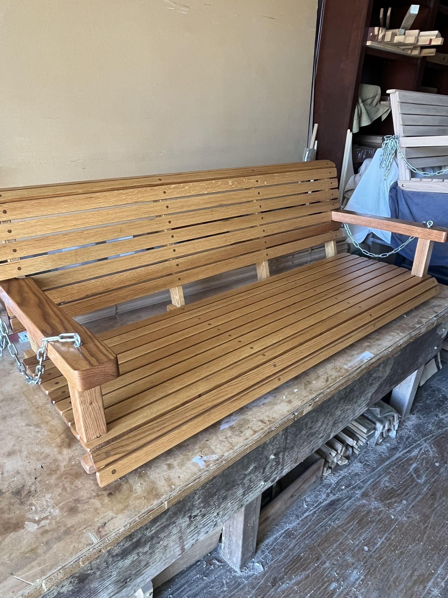 OAK PORCH SWING 60” Wide With Chain $400