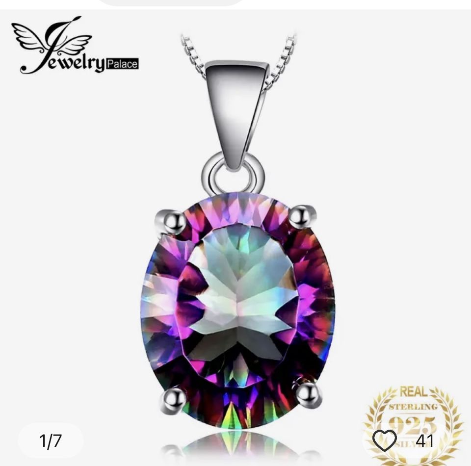 JewelryPalace Oval Rainbow Fire Mystic Quartz 925 Sterling Silver Pendant [PEN85]