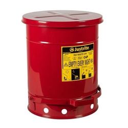 Justrite 14 Gallon Oily Waste Can, Foot-Operated Self-Closing Red