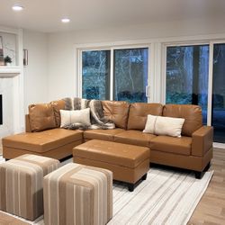 Carmel Leather Sectional Couch And Ottoman