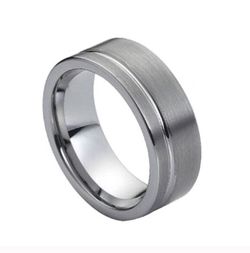 Silver tungsten ring with single groove design