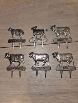 Vintage French Silea Silver Plated Cheese Markers: Animal Cheese Spikes