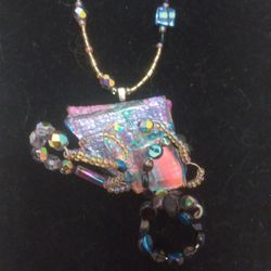 Fancy Dichroic Glass Necklace & Earrings Set $20 OBO 