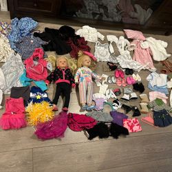 2 Dolls & Assorted Clothes & Accessories