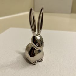 Silver Tone Metal Miniature Bunny Figurine