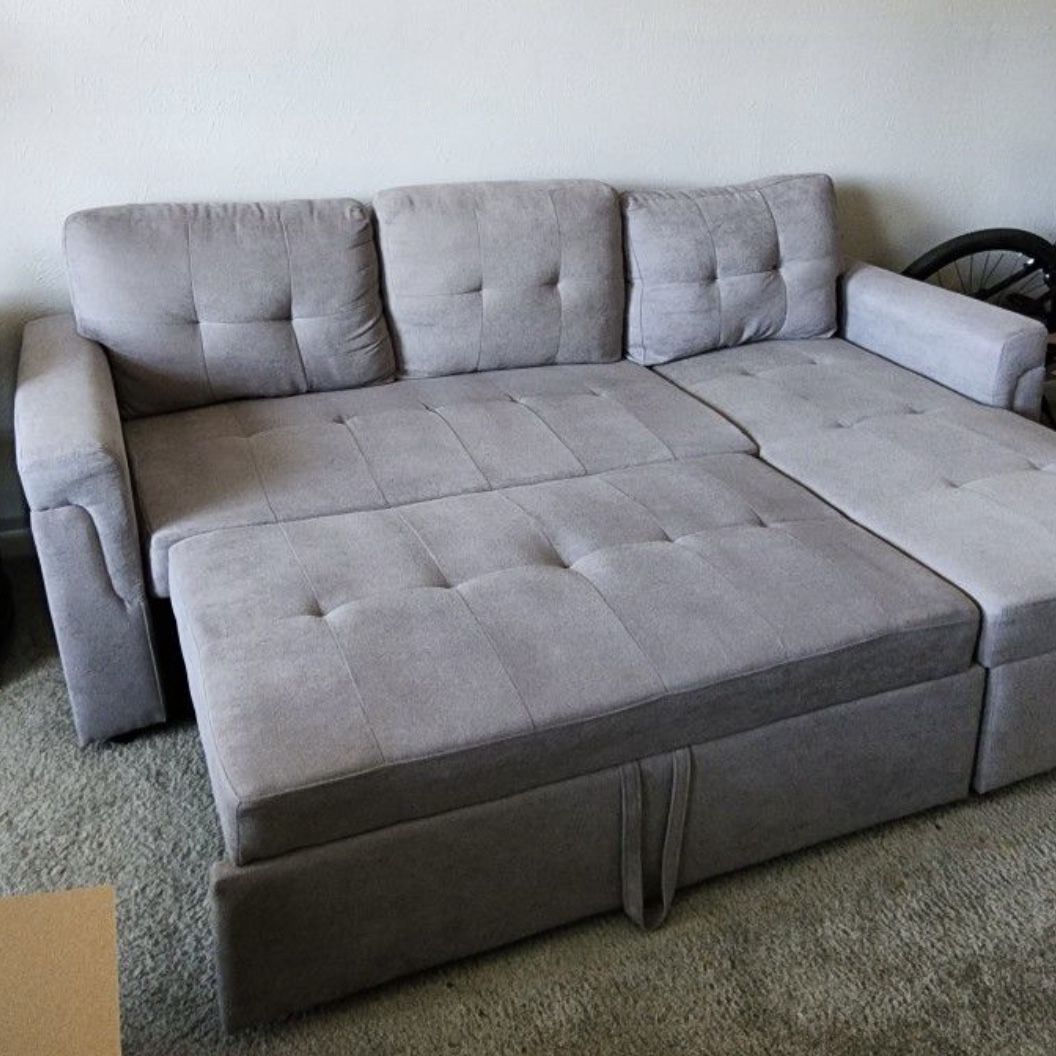 Gray Sectional Sleeper Sofa with Storage Chaise