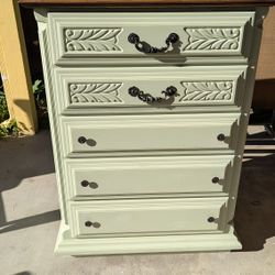 Gorgeous Refinished Vintage Sage Green Solid Wood Dresser
