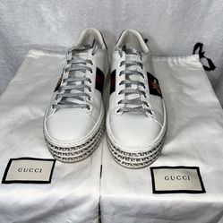 Gucci Ace Platform Women’s Sneakers US Sz 7 / W/ Swarovski Crystals & Classic Gucci 🐝 On Ribbon