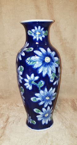 Tall Vase Blue With Blue Flowers Thumbnail
