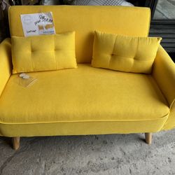 Super Cute Small Loveseat Yellow New Fully Assemble 
