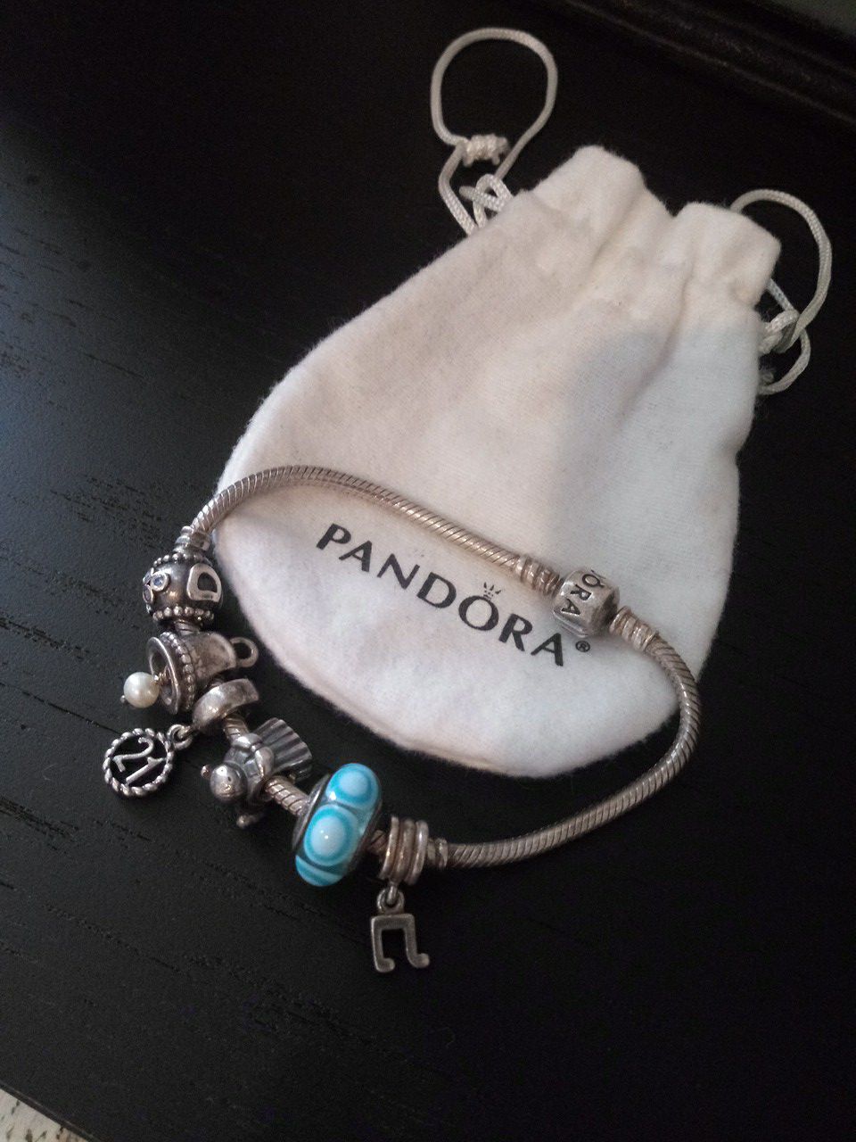 Pandora bracelet with 6 charms