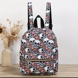 Skull And Rose Pattern Backpack
