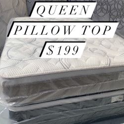 ✨Mattress Pillow Top All Sizes ✨ ☑️ 12” inches tall 🟦All sizes 🛏💤 🟠Queen sizes $199 🟡Full sizes $180 🟢Twin sizes $145 🔵Cal king $330 🟣E. King