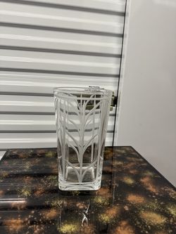 Tiffany & Co. Marked Crystal Vase Etched Leaf Design Germany