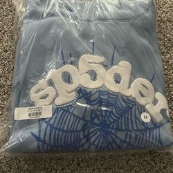 Baby Blue Rhinestone Sp5der Hoodie SIZE MEDIUM 