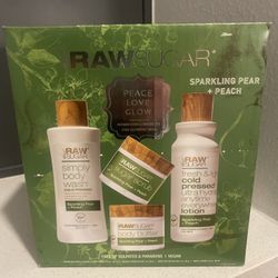  Rawsugar Raw Sugar Peace Love Glow Gift Set Sparkling Pear & Peach Body Wash 3 Oz $10.00