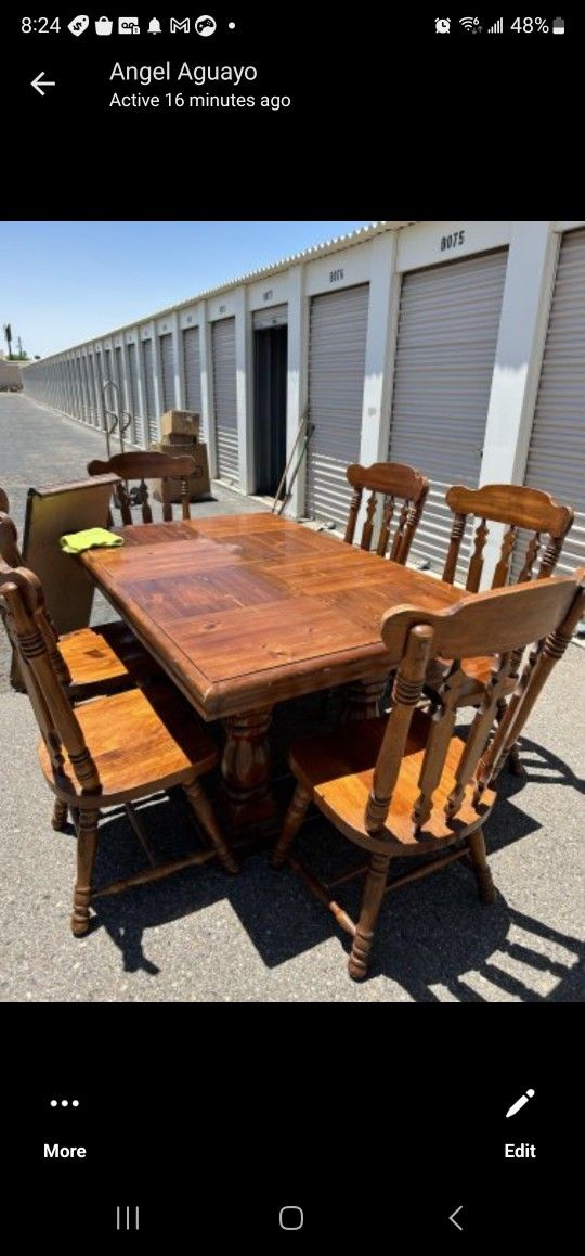 Dining table and chairs.
