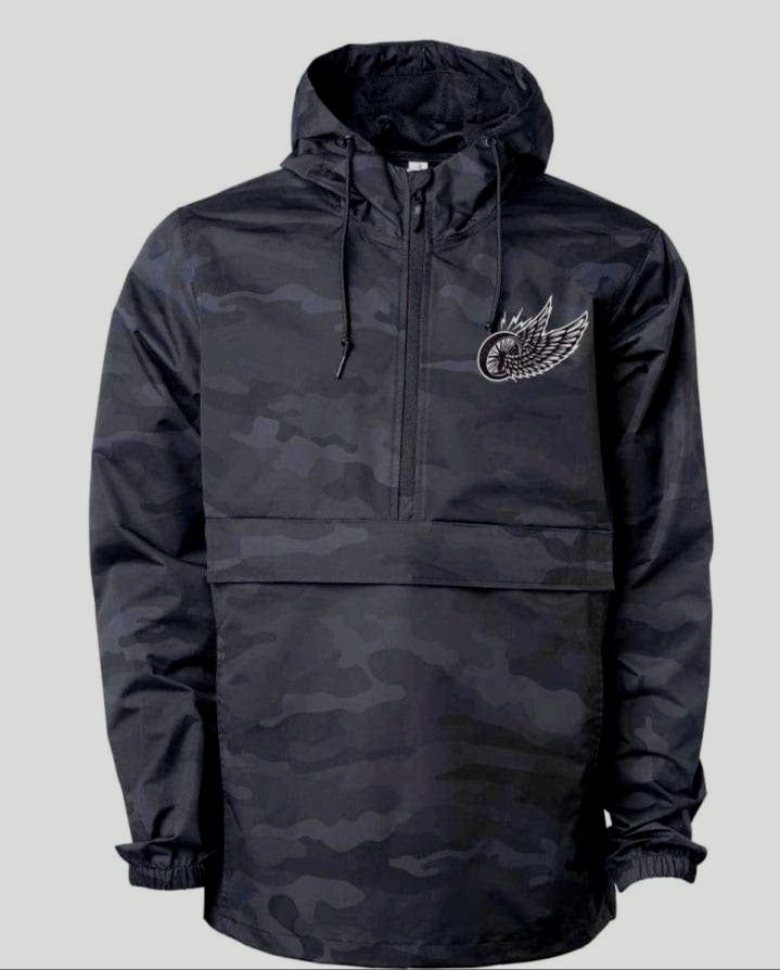 Mens Winged Wheel Black Multi Camo Waterproof Windbreaker