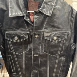 Vintage Gap Blue Denim Leather Jacket Black Small 
