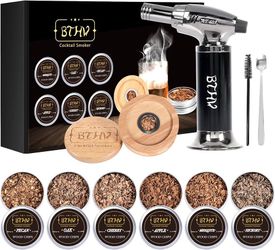 Cocktail-Smoker-Kit with Torch for Whisky Bourbon Cocktail, 6 Kinds of Wood Smoked Chips , Old Fashioned Smoker Kit Birthday Gifts for Boyfriend Husba