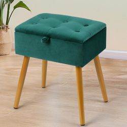 Vanity Stool Chair - Soft Velvet Makeup Vanity Bench with Storage and Sturdy Golden Metal Legs, Footrest Stool for Bedroom, Bathroom, Entryway, Office