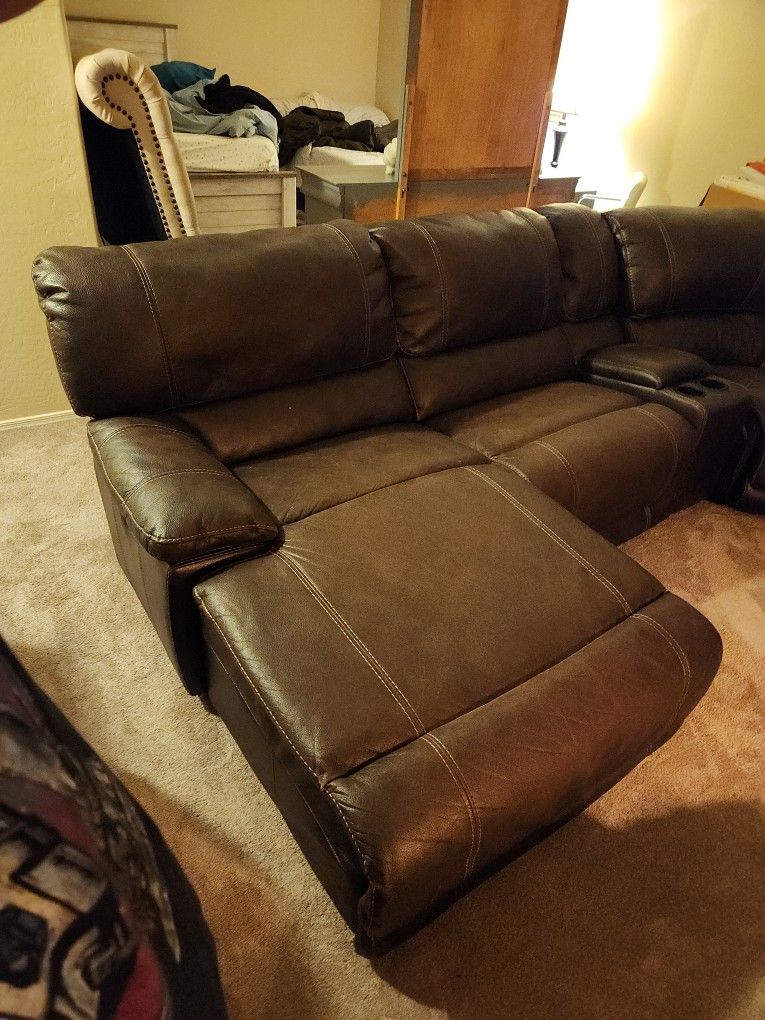 Sectional Couch Brown Faux Leather With Recliner In Sectional.