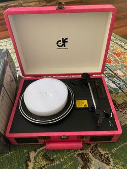 Pink Vinyl Record Player Bluetooth Suitcase 3 Speed Portable Turntable USB