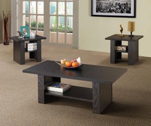 3PC COFFEE TABLE AND 2 END TABLES--DARK GREY OAK
