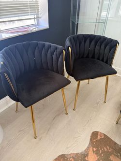 Black Velvet Accent Chairs with Gold Legs – Set of 2
