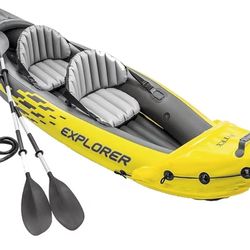 Intex 68307EP Explorer K2 Inflatable Kayak Set: Includes Deluxe 86in Aluminum Oars and High-Output Pump - SuperStrong PVC - Adjustable Seats with Back