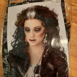 Rocked Out Zombie Wig~Goth Vampire~Black w silver shoulder lenght.