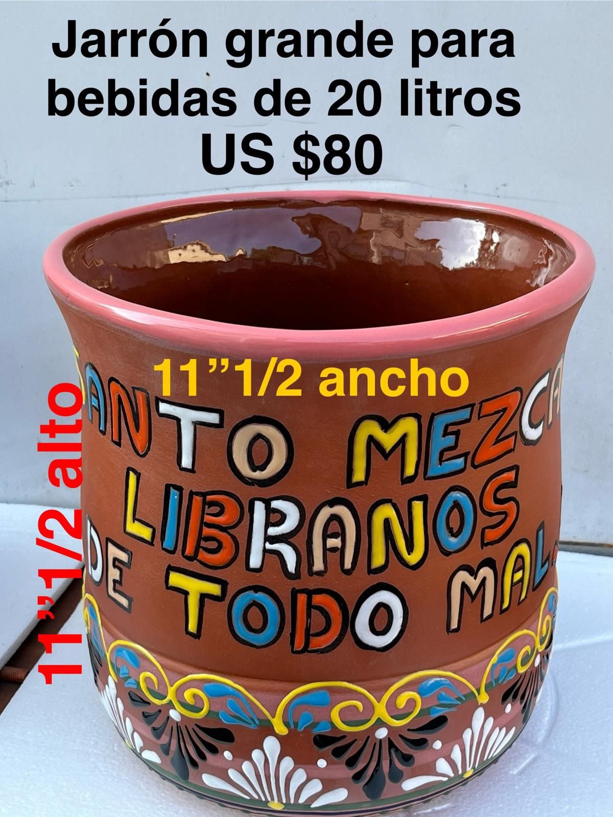 Jarrón De Barro Para Mixtear Bebidas Súper Grande De 20 Litros