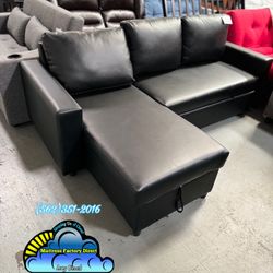 Black Leather Couch Sofá With Storage Cama Bed 