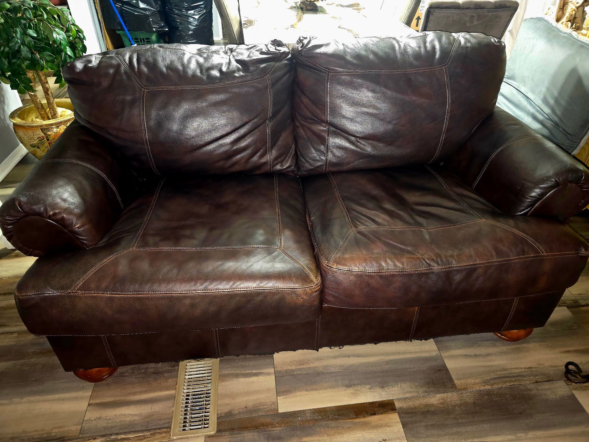 Set Of 2 Leather Couches and 3 Tables