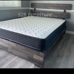 King Size Rustic Platform Bed With Orthopedic Mattress 