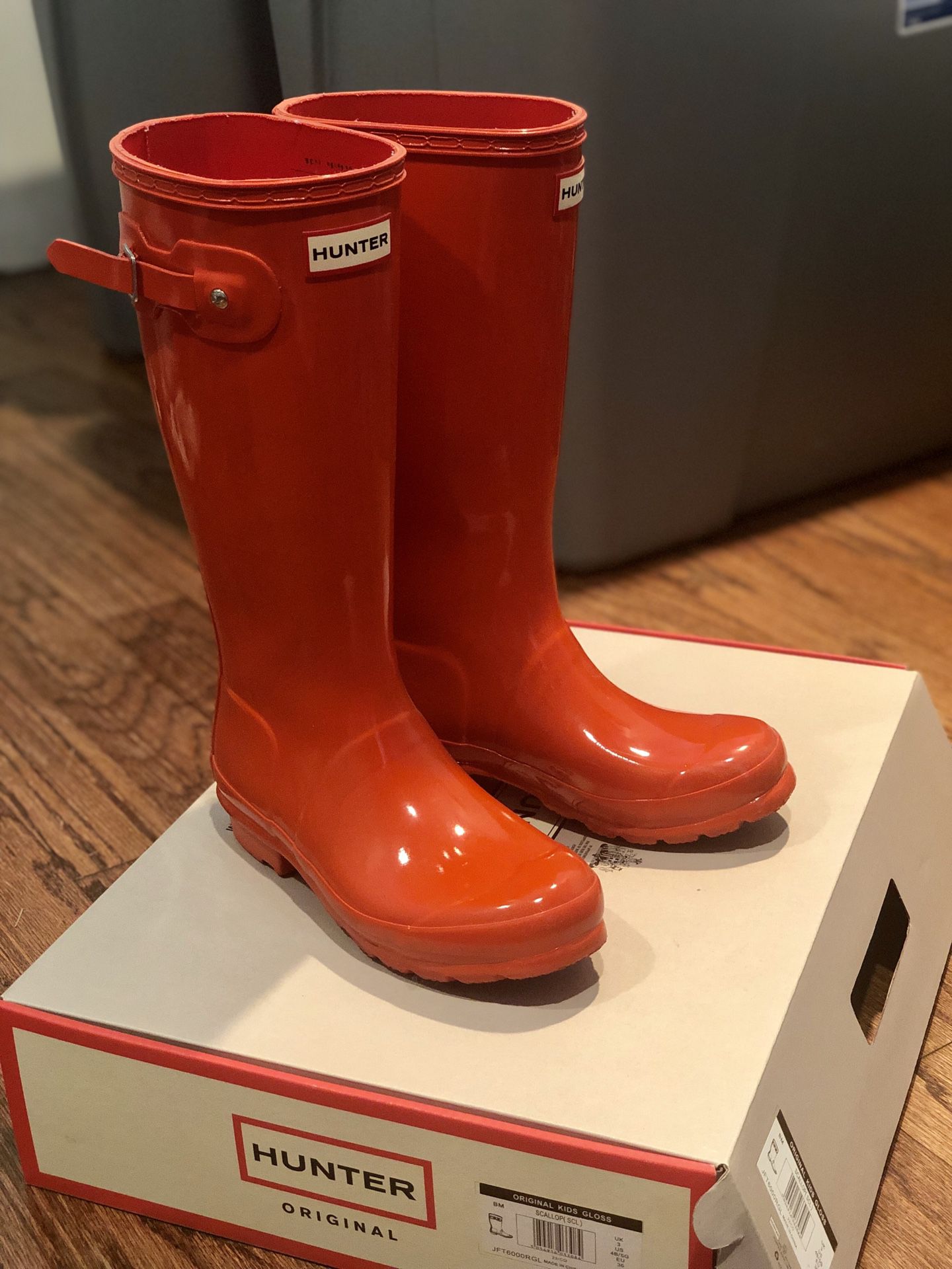 Hunter Orange Tall Rain Boots - Size 4 Kids or 36 Women