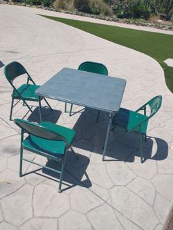 Folding card table and 4 heavy duty metal folding chairs