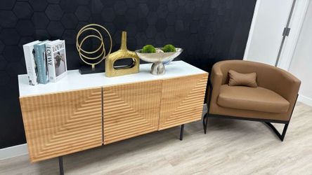 Boho Sideboard Buffet Cabinet Credenza, Upholstered Modern Living Room Chairs Barrel Accent Chair.